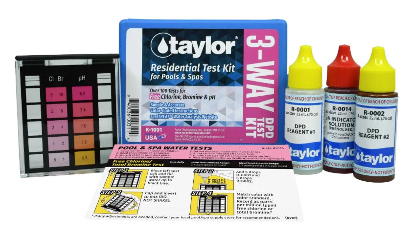 Taylor 3-Way DPD Test Kit for Free Chlorine, Bromine, pH (K-1001-12)